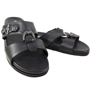 GOODMAN 🇮🇹 MEN'S BLACK LEATHER COMFORT FLAT SUMMER SANDALS